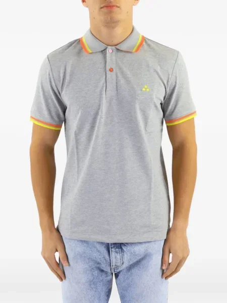 Tricou polo Peuterey cu dungi cu autograf gri