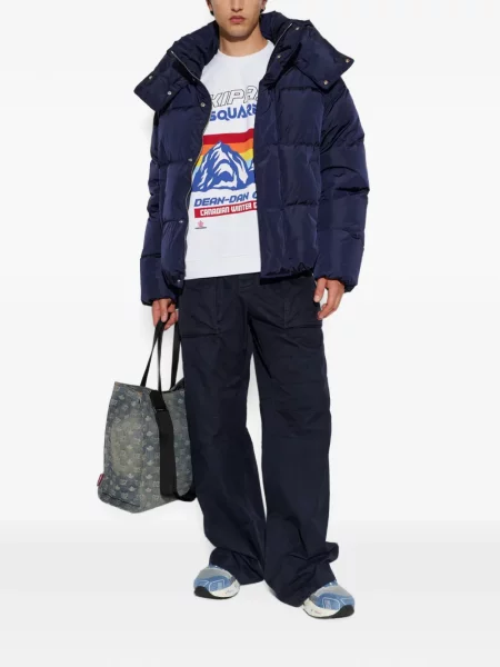 Geacă cu puf Dsquared2 cu glugă albastru