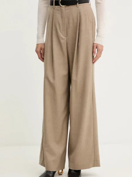 Weekend Max Mara pantaloni cu lână GLOBALE lat high waist bej