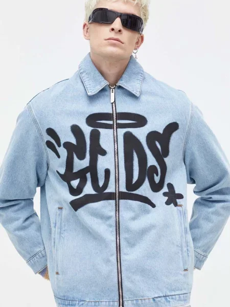 GCDS geaca jeans barbati de tranzitie oversize albastru