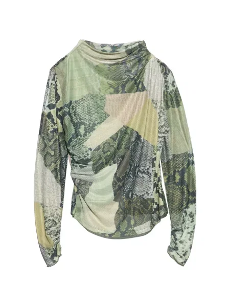 Tricou Bimba Y Lola cu volane din tul cu model piele de șarpe verde