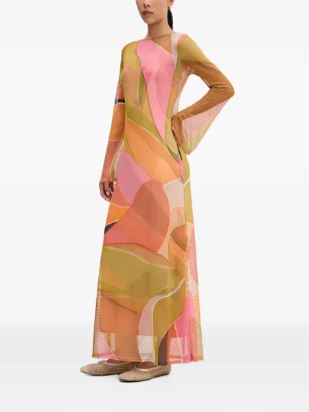 Rochie midi Never Fully Dressed cu imagine cu imprimeu abstract portocaliu