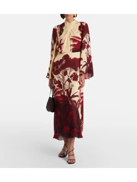 Rochie maxi Johanna Ortiz de mătase cu imagine roșu