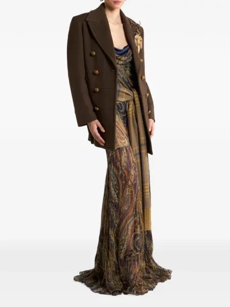 Μεταξωτή μακρύς φόρεμα Etro paisley καφέ