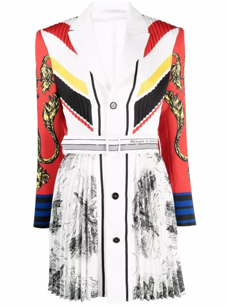 Rochie mini Philosophy Di Lorenzo Serafini cu dungi plisată de costum alb
