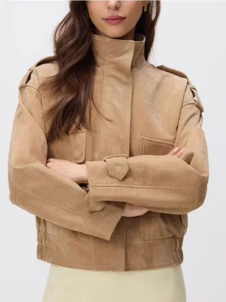 Reserved Jachetă din piele naturală galben-pal galben