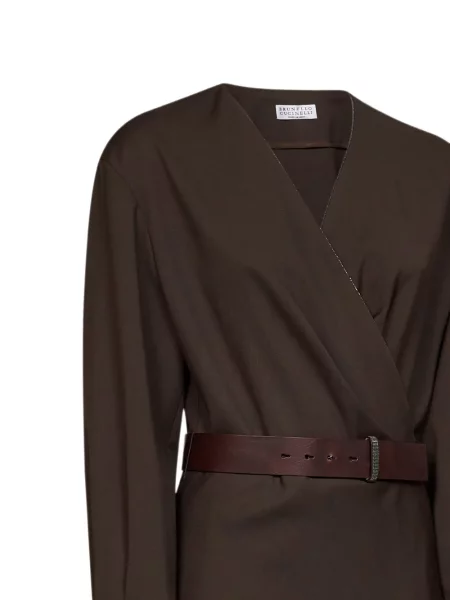 Cu centură rochie midi Brunello Cucinelli maro