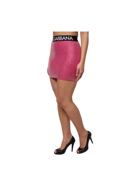 Spódnica mini Dolce And Gabbana z wysoką talią z dżetami różowa