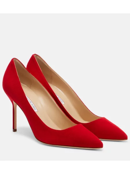 Pantofi cu toc Manolo Blahnik din piele de căprioară roșu