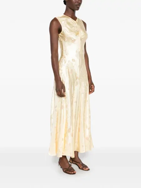 Ujjatlan virágos jacquard maxi ruha Dôen sárga
