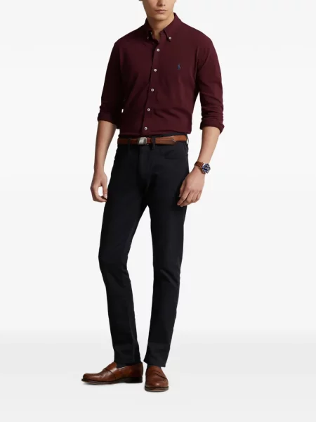 Tricou polo Polo Ralph Lauren cu glugă cu blană cu broderie roșu