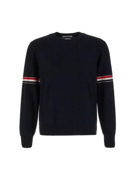 Sweter Thom Browne wełniany w paski z paskiem niebieski