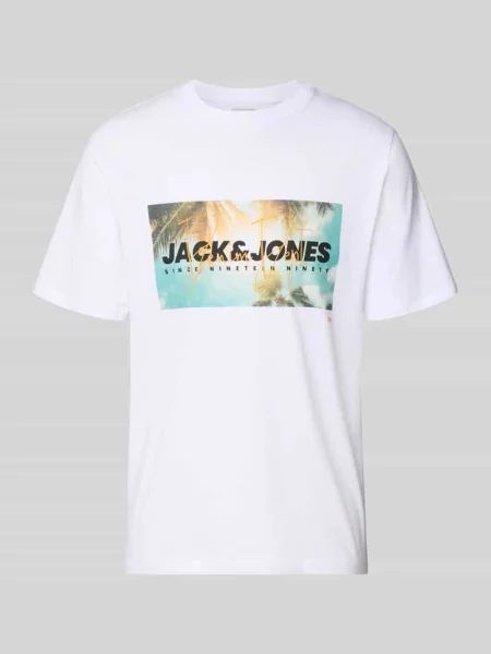 T-shirt z nadrukiem z logo model INDIANA' Jack & Jones biała