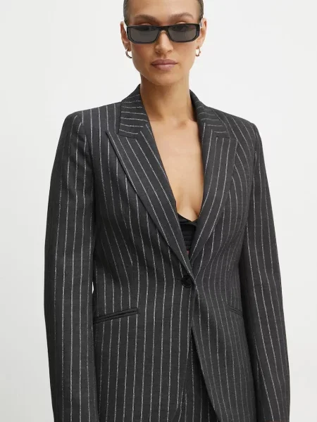 Karl Lagerfeld marynarka z domieszką wełny jednorzędowa wzorzysta szary