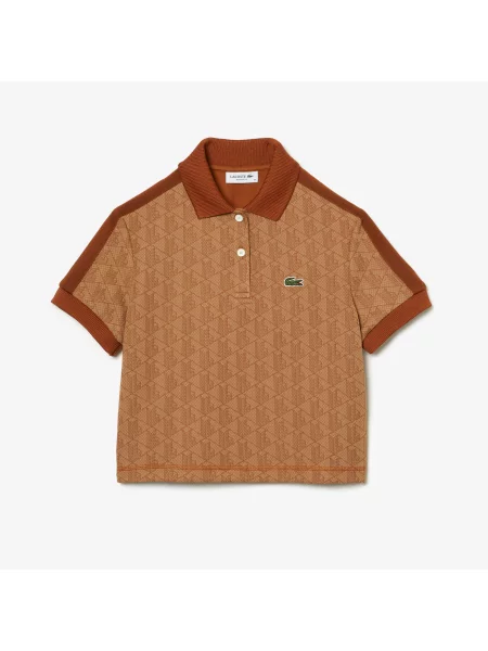 Lacoste Koszulka Polo O Regularnym Kroju Z Kontrastowym Kołnierzykiem I Nadrukiem Monogramu brązowa