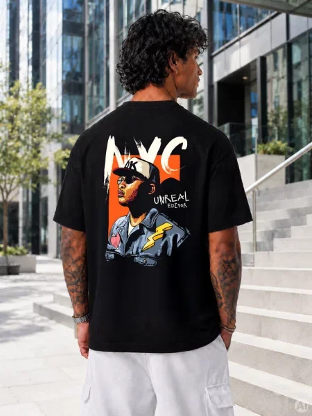 T-shirt z nadrukiem na plecach oversize czarny