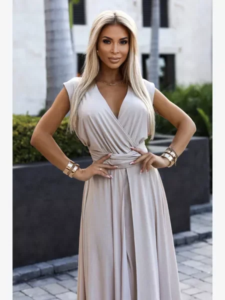 Elegáns hosszú maxi ruha Numoco bézs