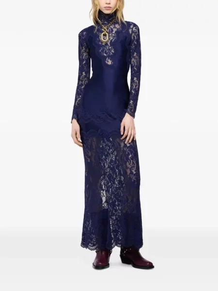 Lung rochie maxi Rabanne din dantelă albastru