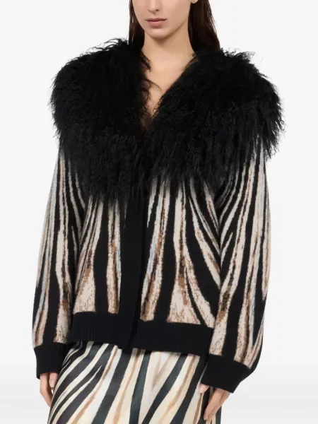 Gulerat cardigan Roberto Cavalli cu imagine cu model zebră negru