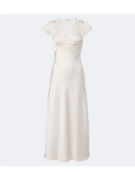 Rochie midi Faithfull din satin cu buline alb