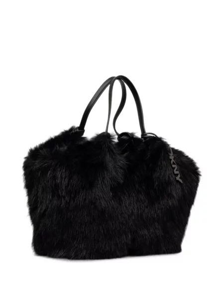 Geantă shopper Dkny cu blană negru