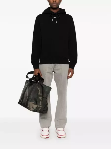 Hanorac cu glugă Off-white cu imagine alb