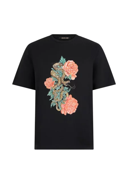 Tricou Roberto Cavalli cu model floral cu imagine negru