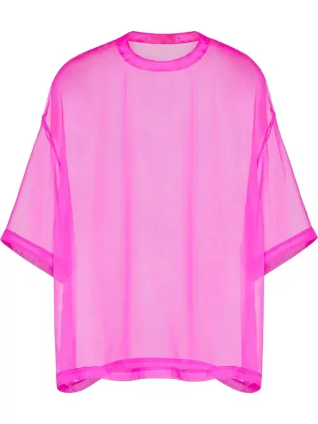 Šifonová košile Valentino Garavani s kulatým výstřihem růžová