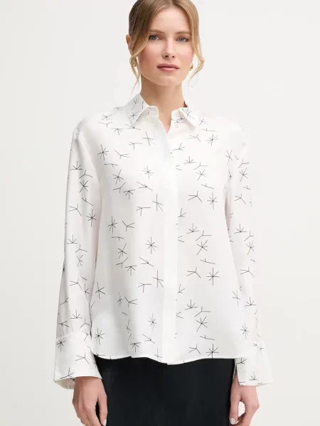 MM cămașă de mătase femei cu guler clasic relaxed alb