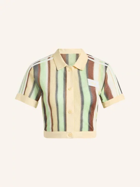 Adidas Originals Pletené Polo Tričko Striped Cropped světle zelená / hnědá / béžová šedé