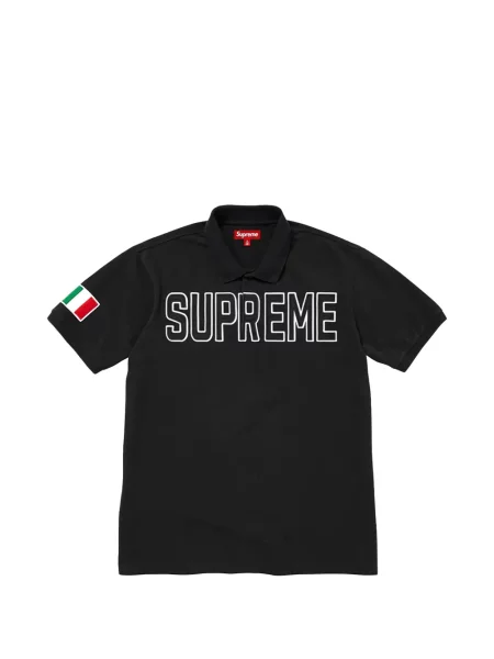 Tricou polo Supreme cu aplicații din țesătură twill negru