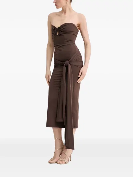 Rochie midi Bardot cu volane maro