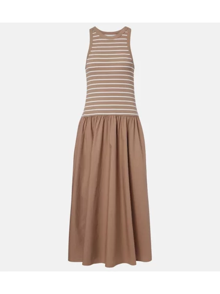 Rochie midi Velvet de catifea cu dungi până la genunchi maro