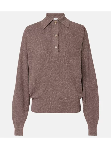 Tricou polo Calvin Klein Collection de mătase maro