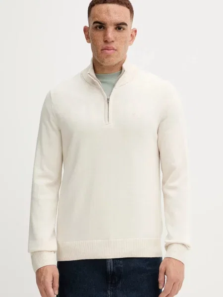 Пуловер Abercrombie & Fitch мъжки с ниско поло бежово