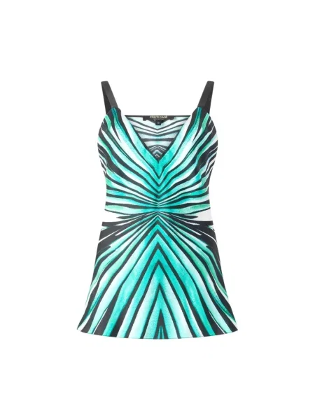 Jedwabny top Roberto Cavalli z nadrukiem niebieski