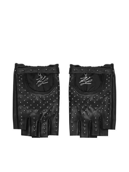 Karl Lagerfeld Rokavice s kratkimi prsti K/Autograph Fingerlose Handschuhe mit Nieten črna