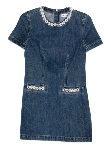 Rochie din denim Self-portrait de costum albastru