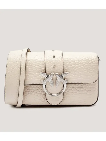 PINKO Geantă Love One Mini Slouchy Fl Al PLTT Écru bej
