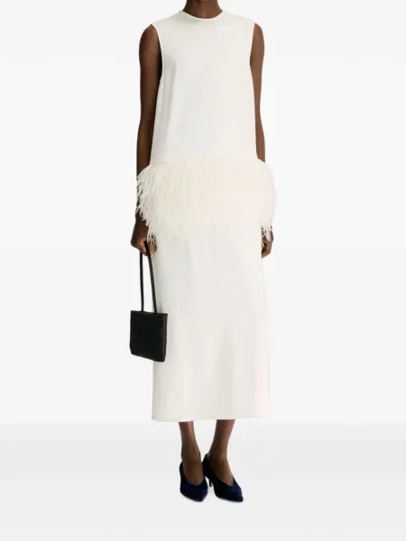 Rochie midi Loulou De Saison cu pene alb