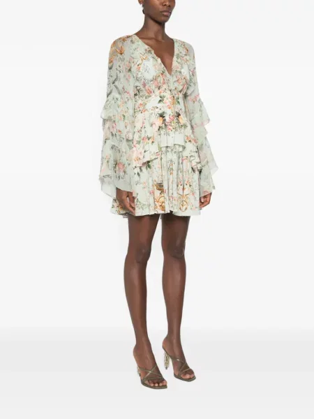 Rochie mini Camilla cu model floral cu imagine verde