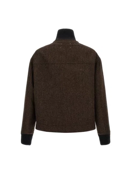 Kurtka bomber Maison Margiela wełniany w jodełkę brązowy