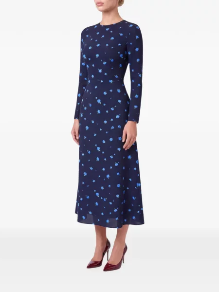 Lung rochie midi Post Meridiem cu model floral cu imagine albastru