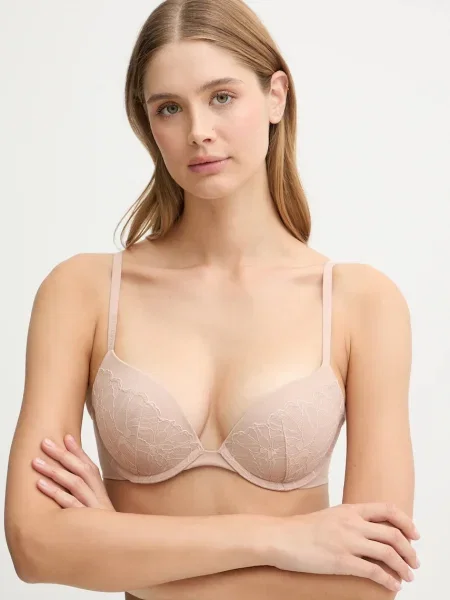 Сутиен Calvin Klein Underwear от дантела с десен бежово