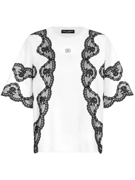 Tricou Dolce & Gabbana din dantelă scurt alb