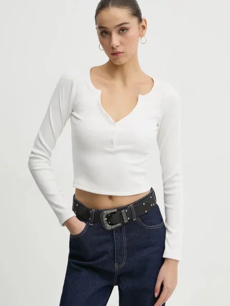 Tričko s dlouhým rukávem Hollister Co. béžová