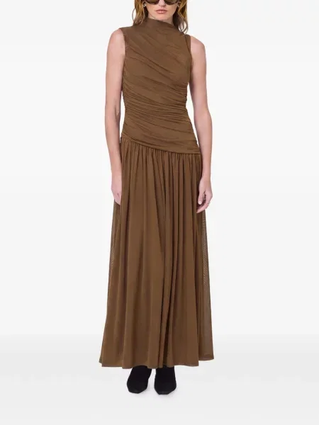 Rochie maxi Nicholas fără mâneci cu volane maro