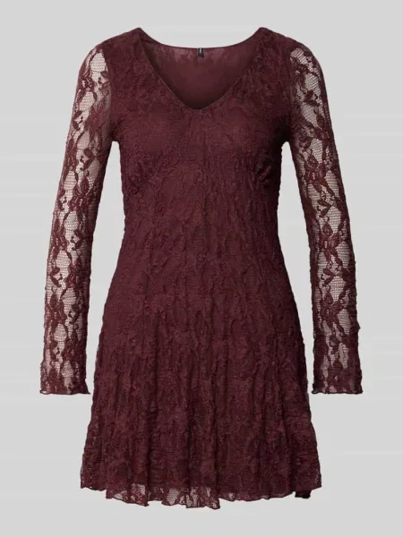 Sukienka mini koronkowa z dekoltem w serek model ‘ALBA’ Only bordowa