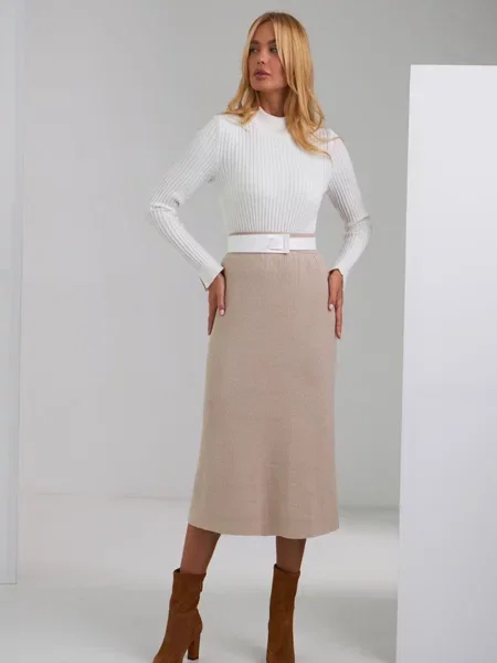 Спідниця міді TrikoBakh кремовий вовна/поліестер