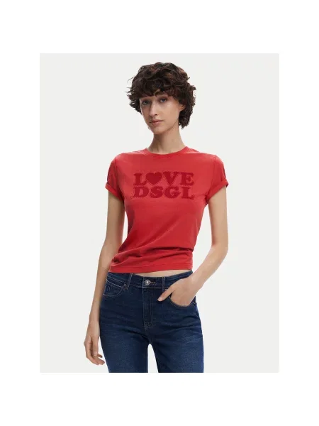 Desigual Marškinėliai Love Dsgl Regular Fit raudona